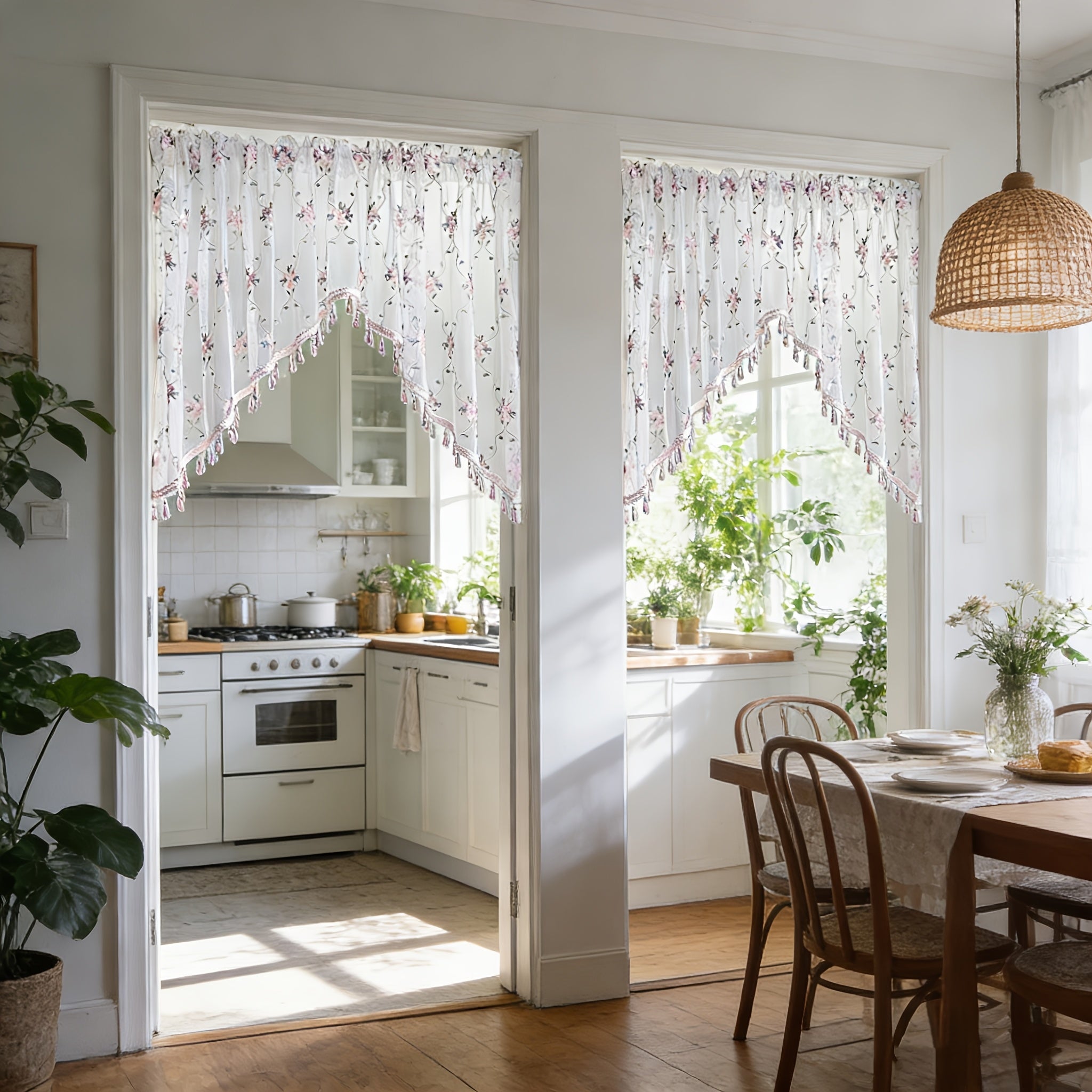 1 Or 2 Panels Elegant Arched Sheer Floral Embroidered Swag Curtain Valance Tier for Doorway Light Filtering Half Window Curtain with Beading Cafe Bathroom Rod Pocket, Room Divider,All Season