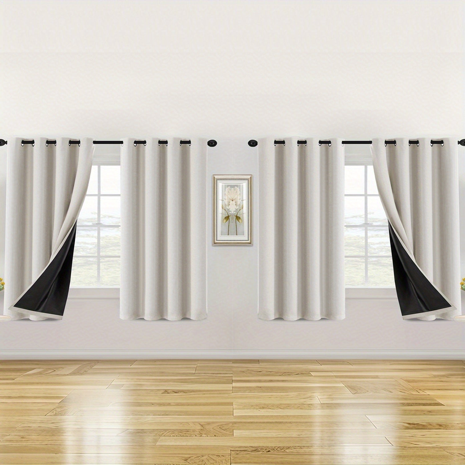 4 Panels 100% Blackout Window Curtains Full Light Blocking Drapes with Black Liner Soft Brushed Fabric Thermal Insulated Draperies for Living Room Bedroom Kitchen Dining Room
