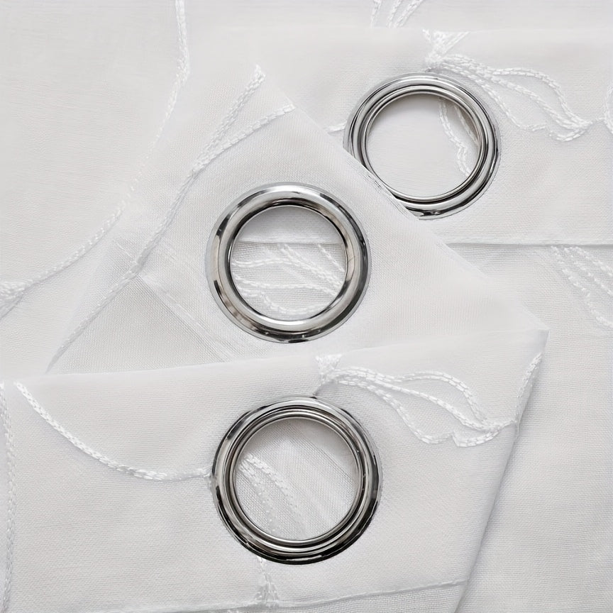 2pcs White Lightweight Sheer Curtains Made of Polyester Fabric, Easy to Install Without Drilling, Suitable for Bedrooms, Living Rooms, Balconies, Hotels, Country Cottages, And Featuring Plant Embroidery