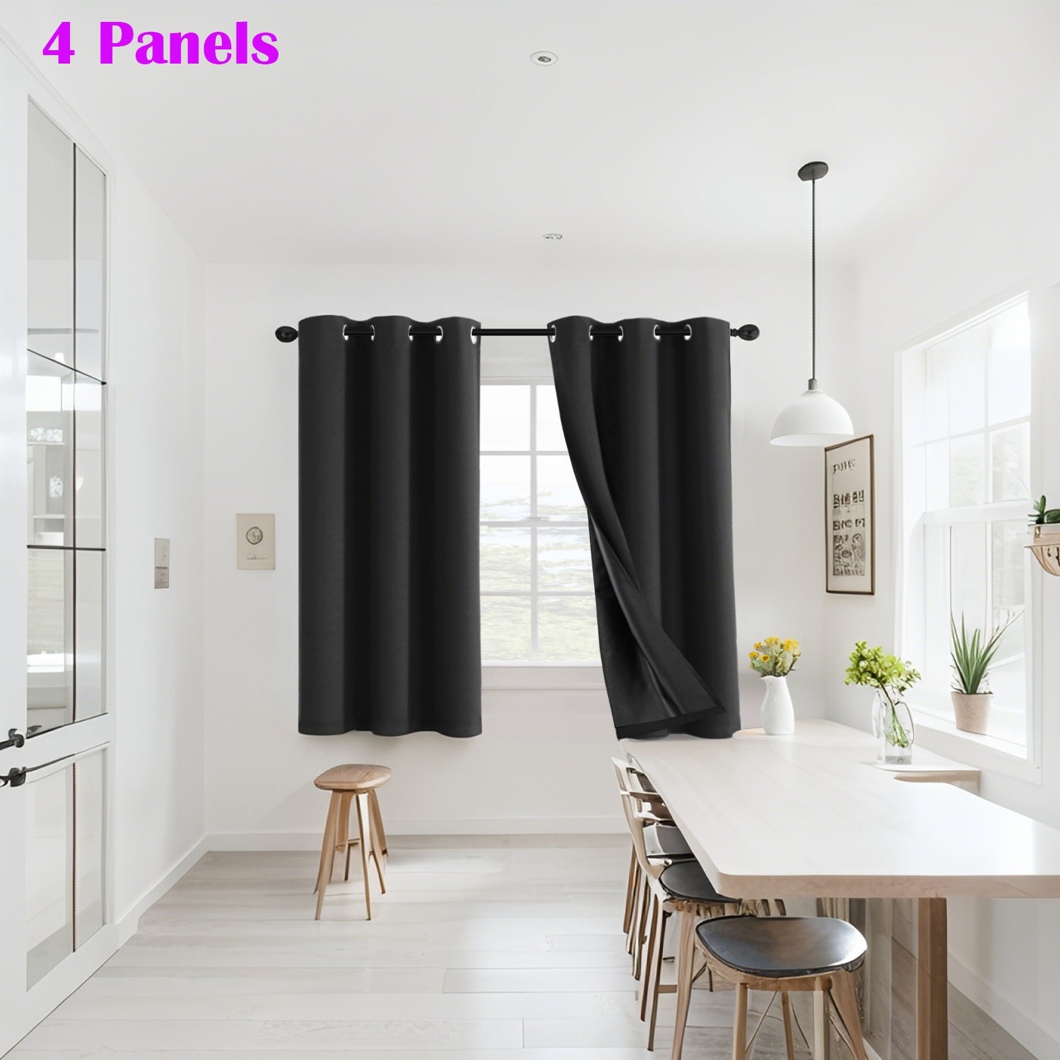 4 Panels 100% Blackout Window Curtains Full Light Blocking Drapes with Black Liner Soft Brushed Fabric Thermal Insulated Draperies for Living Room Bedroom Kitchen Dining Room