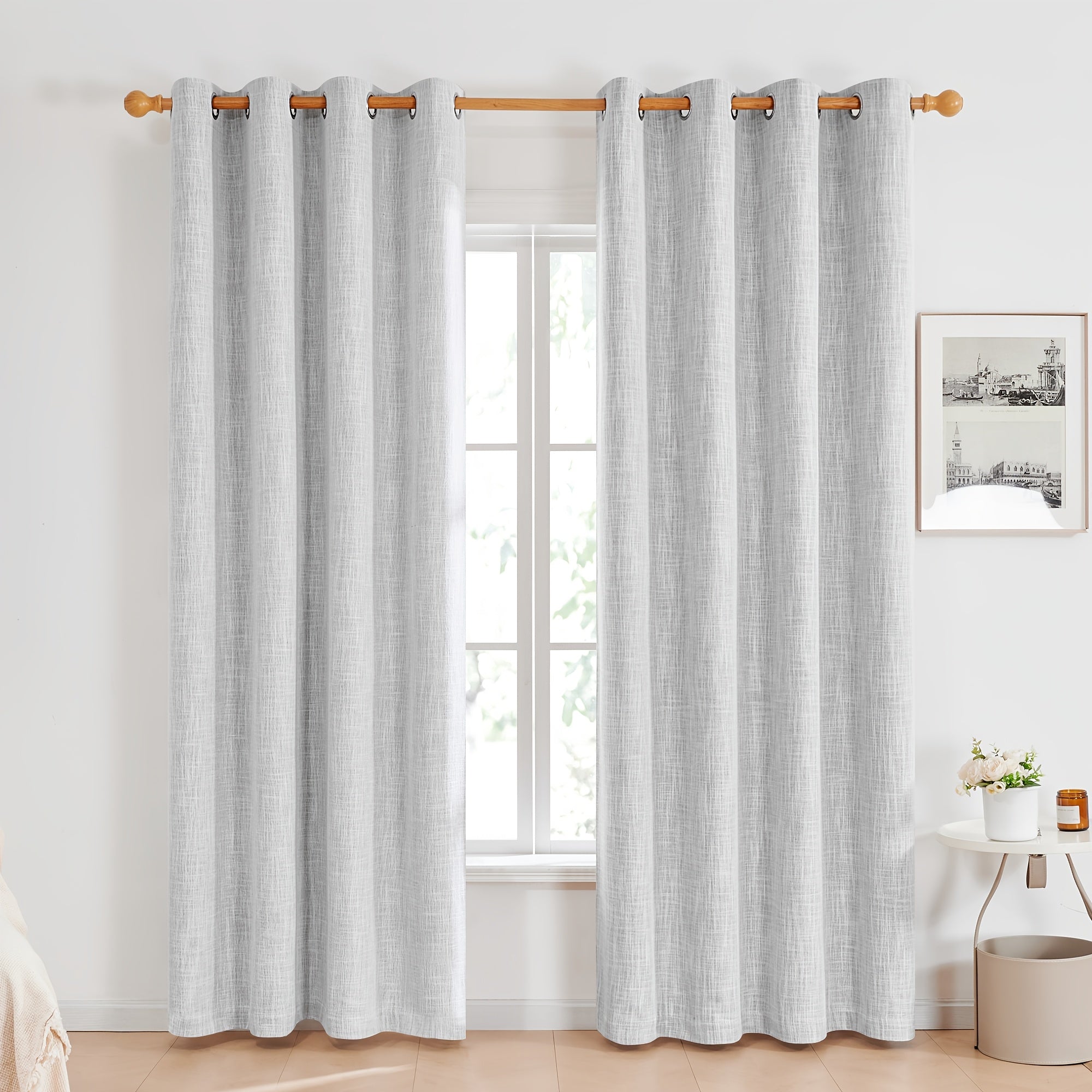 2 Panels Linen Texture 100% Blackout Curtains with Grommet Top - Thermal Insulated, Noise Reducing Full Privacy Drapes for Bedroom And Living Room