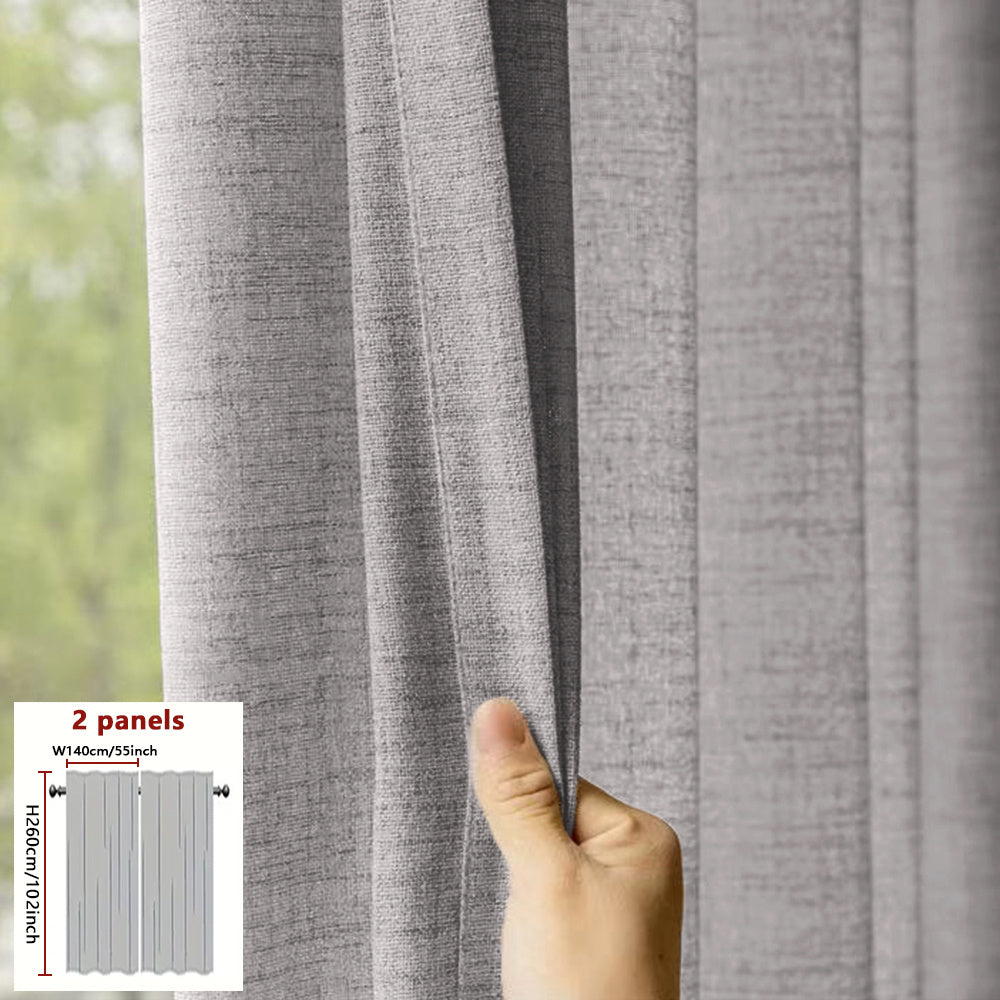 A Set of Two Minimalist Modern Style Versatile Japanese Curtains Available in Three Colors: Natural, Gray, And White. They Soften Outdoor Light with a Semi-Transparent Filter, Featuring Natural Lines And Textures