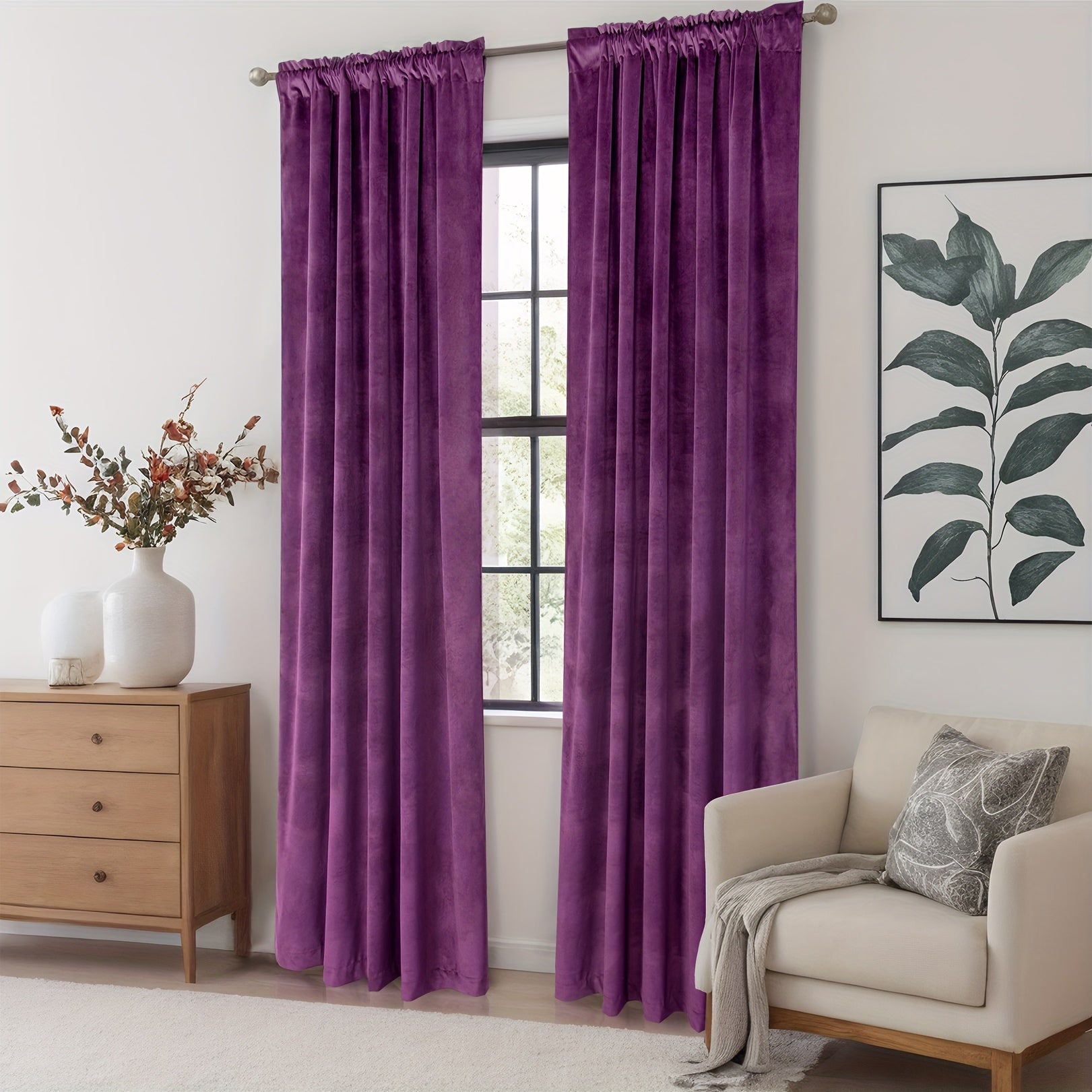 Curtain Panel Sets Blackout Curtains 108 Inches Long 2 Panel Velvet Curtain Purple Luxury Drapes Thermal Insulated Ultra Soft Window Coverings for Living Room Bedroom Rod Pocket & Back Tab (52x108x2pcs)