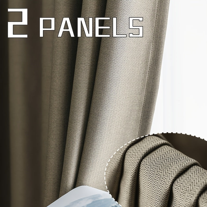 2pcs Set Of Thickened Fine Stripe Blackout Curtains, with Perforated Hanging On The Top, Fully Blackout, Heat-insulating, Noise Reducing, Cooling And Sound Insulating, Suitable for Living Rooms, Bedrooms, Dining Rooms, Balconies, Cloakrooms
