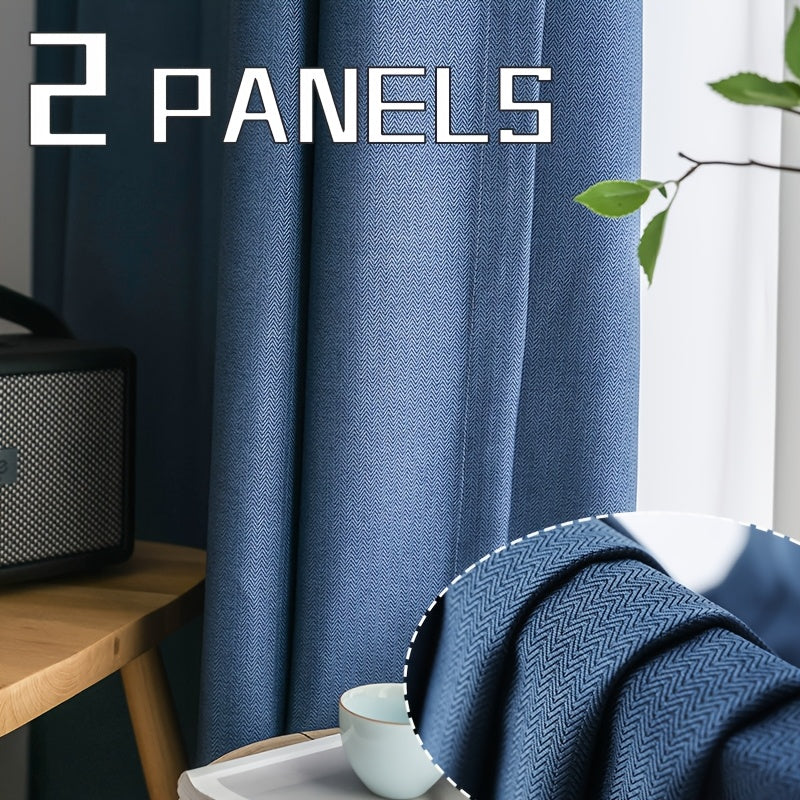 2pcs Set Of Thickened Fine Stripe Blackout Curtains, with Perforated Hanging On The Top, Fully Blackout, Heat-insulating, Noise Reducing, Cooling And Sound Insulating, Suitable for Living Rooms, Bedrooms, Dining Rooms, Balconies, Cloakrooms