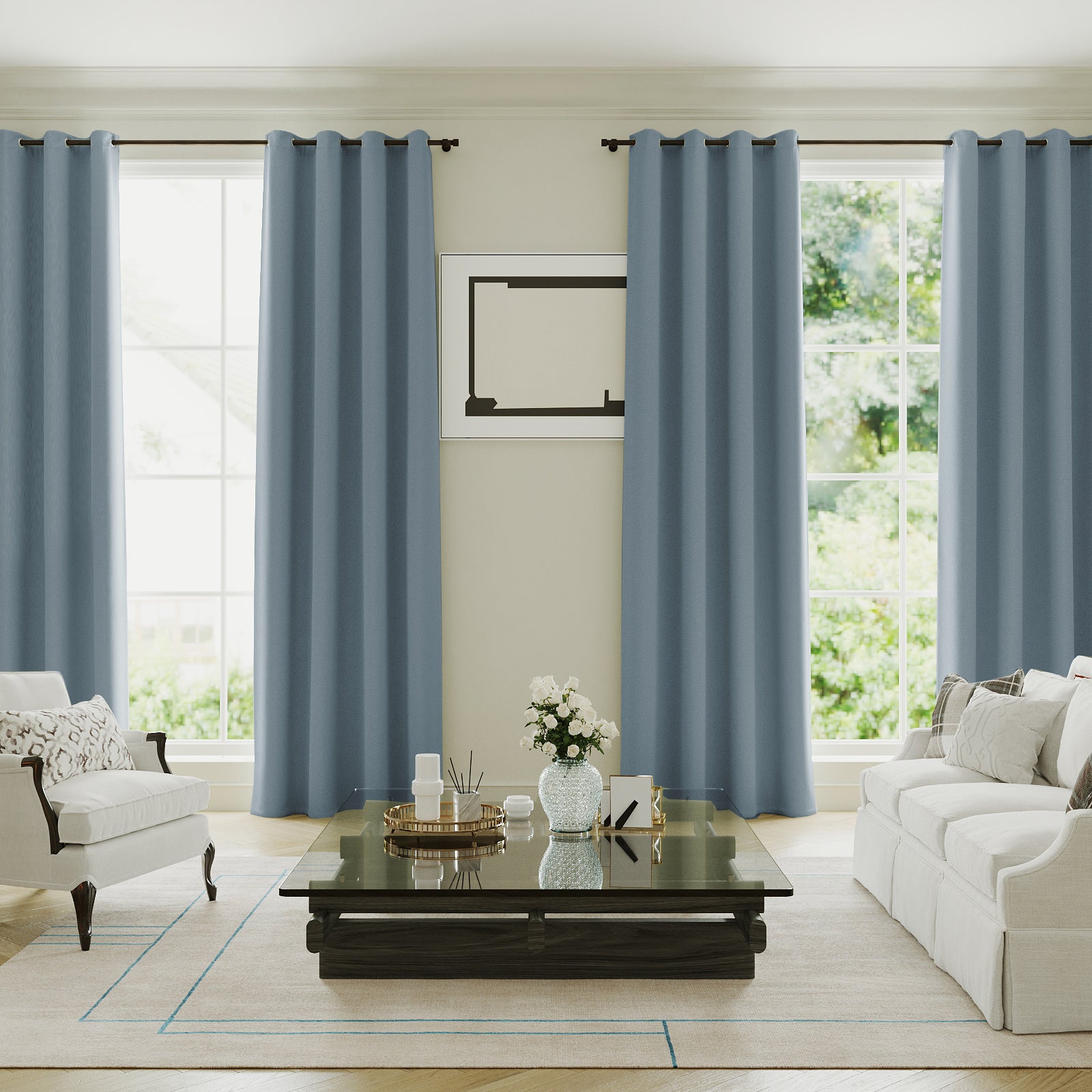 4 Panels 100% Blackout Window Curtains Full Light Blocking Drapes with Black Liner Soft Brushed Fabric Thermal Insulated Draperies for Living Room Bedroom Kitchen Dining Room