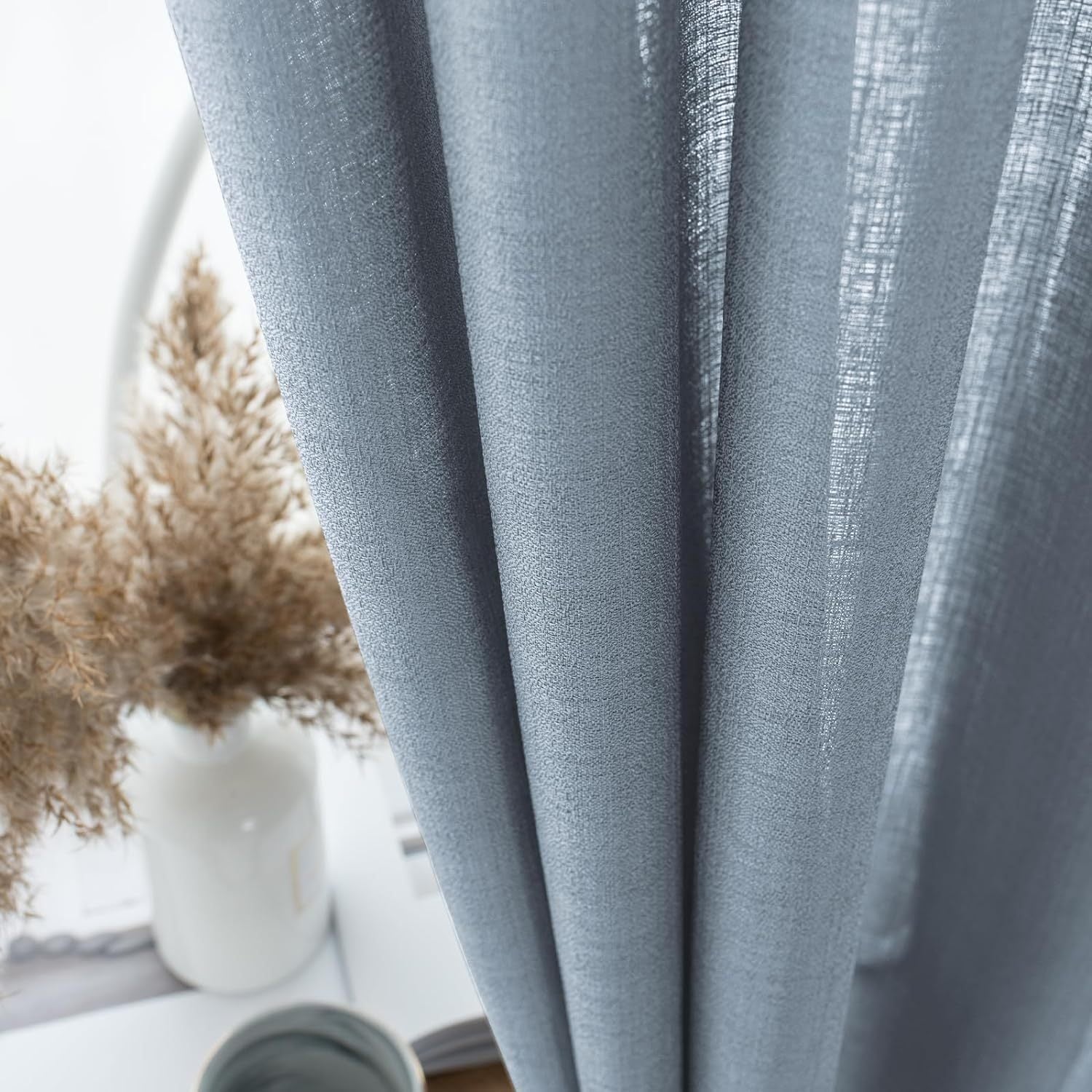 2pcs Dusty Blue Semi Sheer Curtains Linen Look Rod Pocket Sheer Drapes Light Filtering Privacy Curtains for Bedroom Kitchen Small Windows