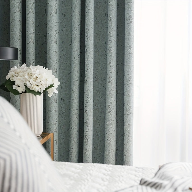 Luxury | Blackout Luxury Blackout Curtain | 1 Panel with 3D Lace Embroidery - Heavy Thick Room Darkening, Thermal Insulation, Top Grommet Hanging - Suitable for Bedroom, Living Room, Door Panel