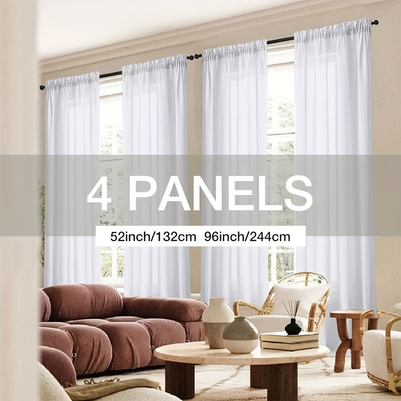4 Panels Natural Linen Texture Rod Pocket Curtains for Living Room 2 Pocket Drape Light Filtering Semi Sheer Neutral Country Rustic Farmhouse Boho Curtain Bedroom