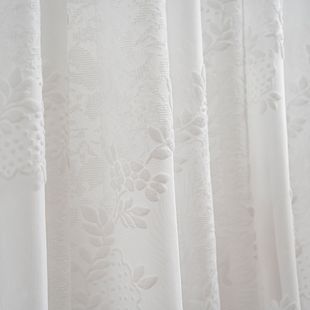 2pcs High-End French-Style Country Rattan Vine Embossed Sheer Curtain Panels, Textured Three-Dimensional Integrated Rattan Light-Filtering Indoor Decorative Window Screens, Rod Pocket Installation Suitable for Bedroom, Living Room, Balcony