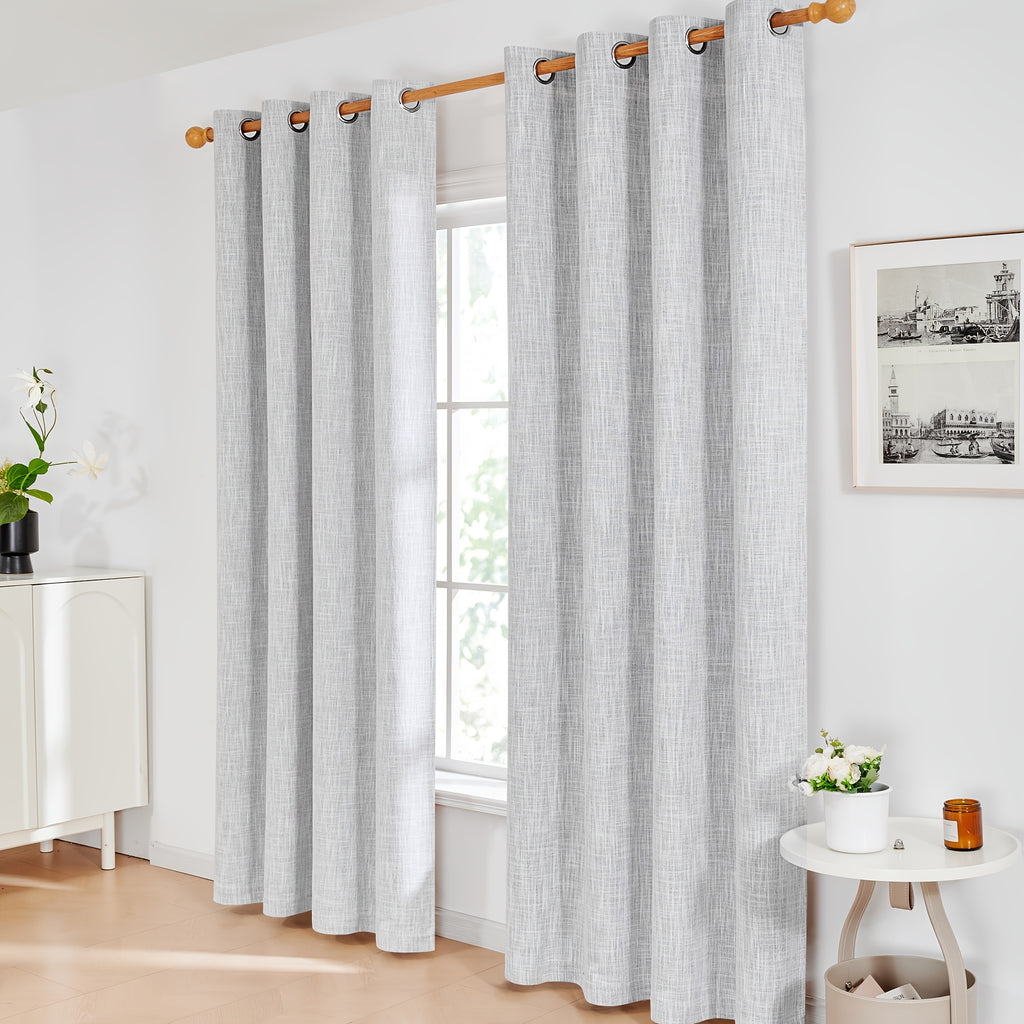 2 Panels Linen Texture 100% Blackout Curtains with Grommet Top - Thermal Insulated, Noise Reducing Full Privacy Drapes for Bedroom And Living Room