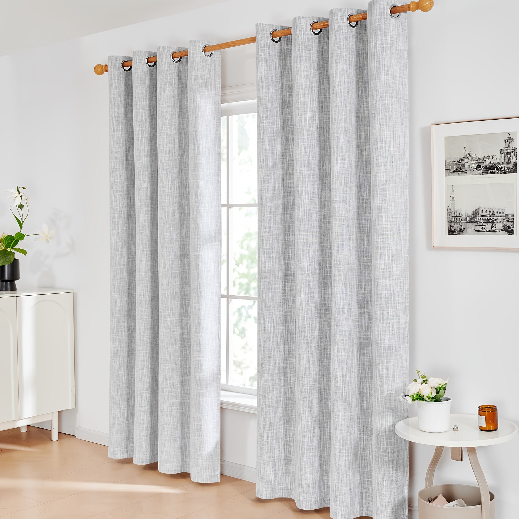 2 Panels Linen Texture 100% Blackout Curtains with Grommet Top - Thermal Insulated, Noise Reducing Full Privacy Drapes for Bedroom And Living Room