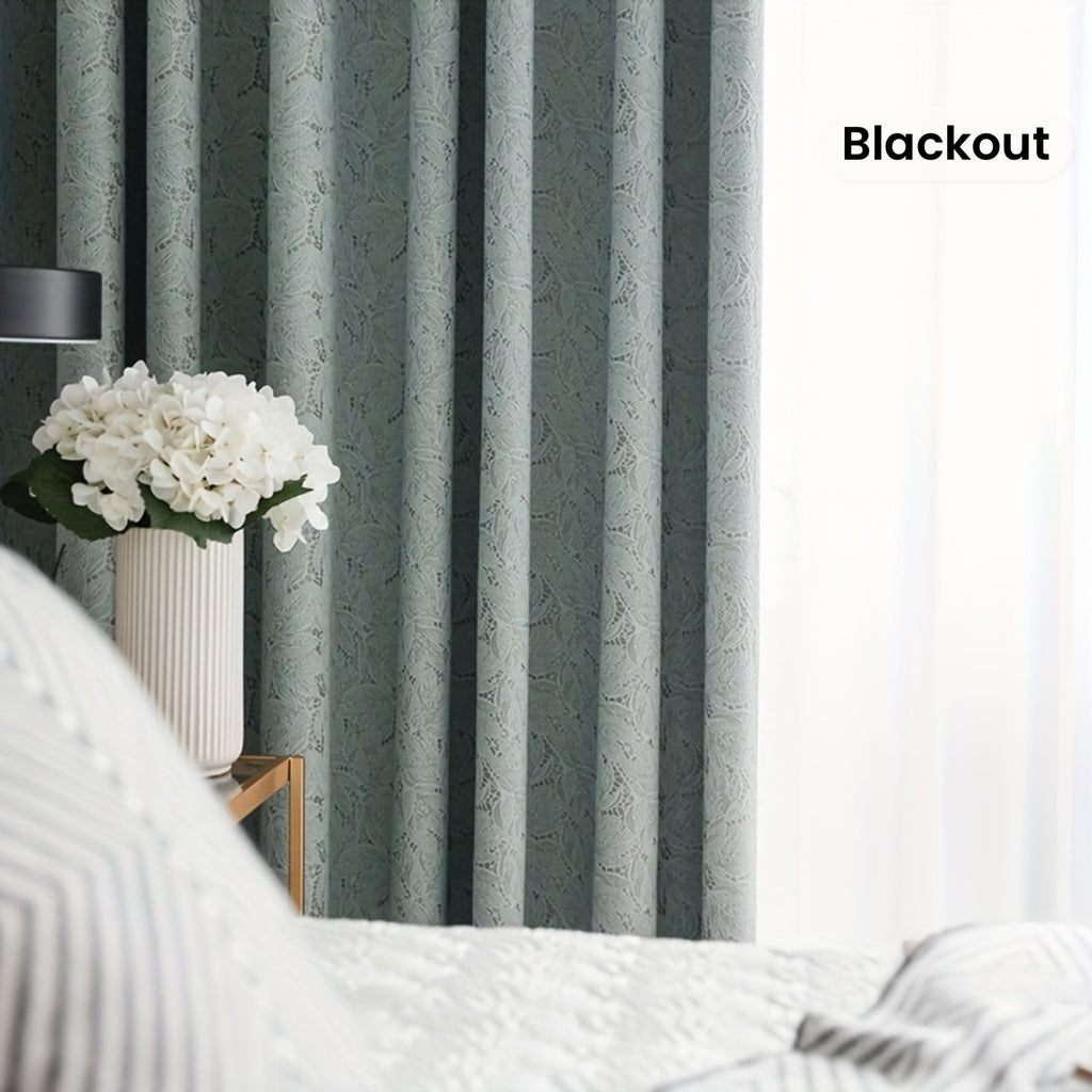 Luxury Blackout Curtain Luxury Blackout Curtain - 1 Panel with Embroidered 3D Lace Embroidery | Heavy Thick Room Darkening Window Drapery for Bedroom, Living Room, Door Panel - Top Grommet Hanging, Thermal Insulation