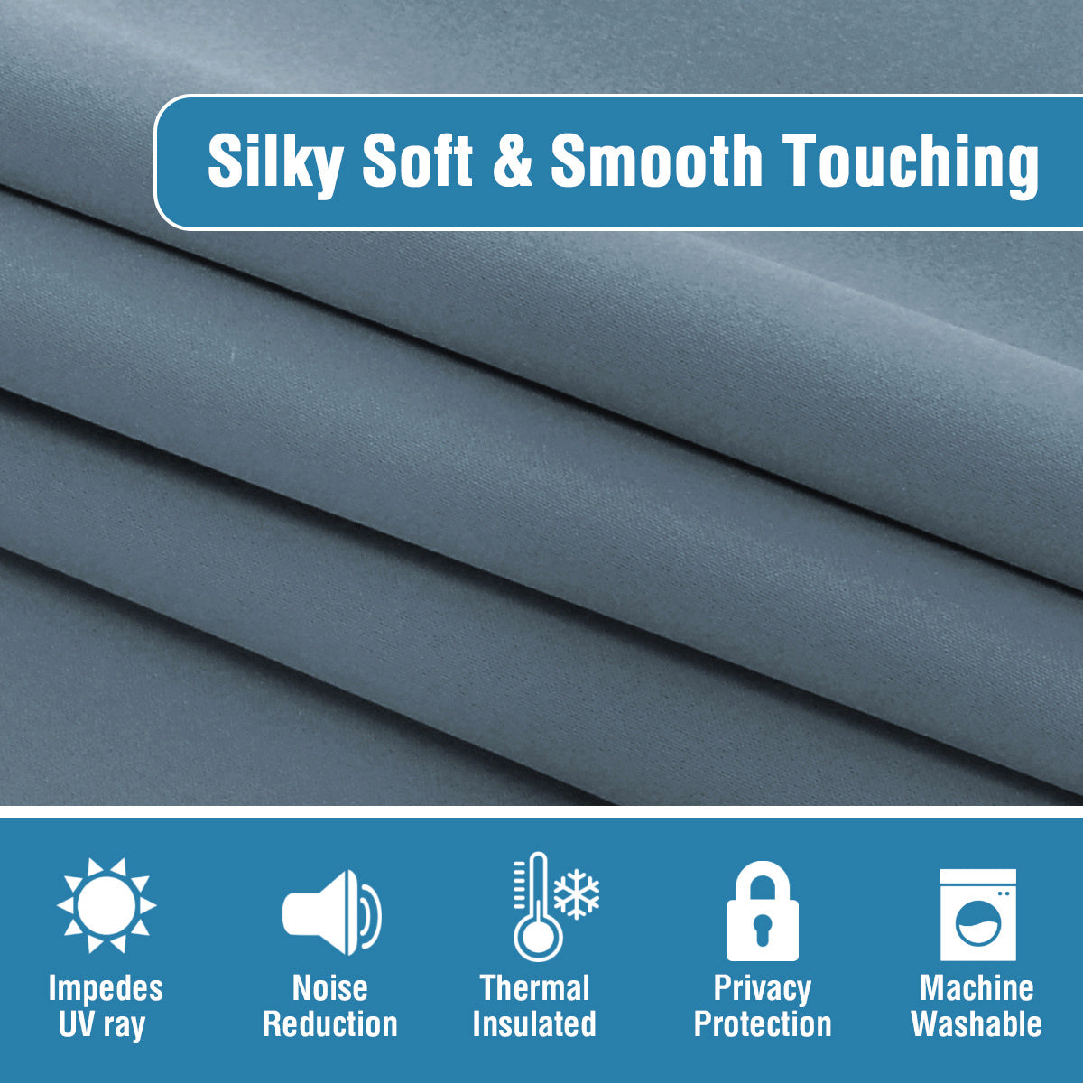 4 Panels 100% Blackout Window Curtains Full Light Blocking Drapes with Black Liner Soft Brushed Fabric Thermal Insulated Draperies for Living Room Bedroom Kitchen Dining Room