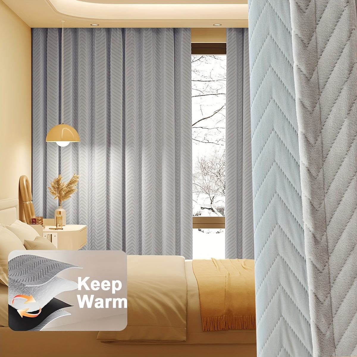 Luxury Thickened Flannel Curtains with Added Padding for Winter, Designed to Block Wind And Provide Warmth. These Thermal Insulated Blackout Curtains Offer Privacy Protection, a Fleece Lining, And Soundproofing, Perfect for The Living Room