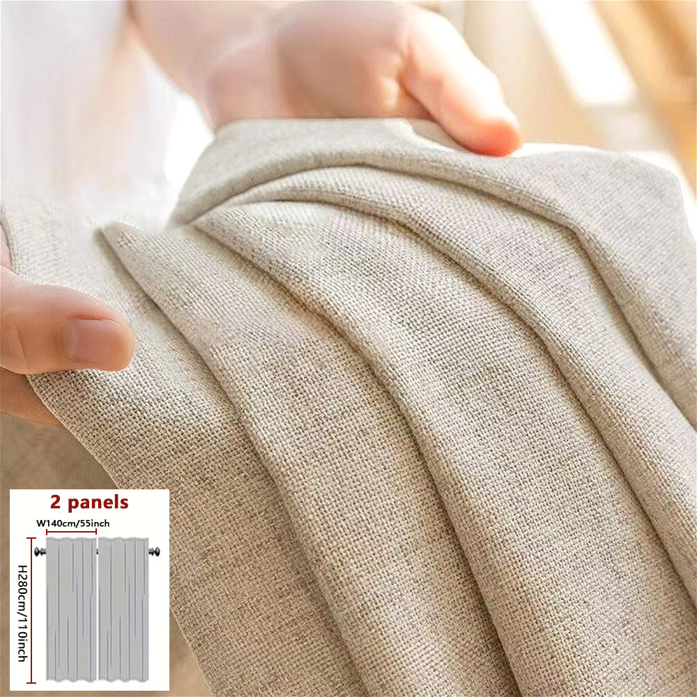 A Set of Two Minimalist Modern Style Versatile Japanese Curtains Available in Three Colors: Natural, Gray, And White. They Soften Outdoor Light with a Semi-Transparent Filter, Featuring Natural Lines And Textures