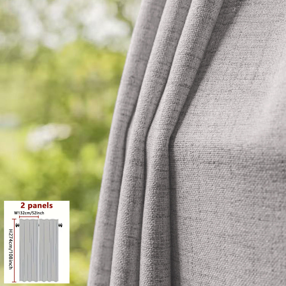 A Set of Two Minimalist Modern Style Versatile Japanese Curtains Available in Three Colors: Natural, Gray, And White. They Soften Outdoor Light with a Semi-Transparent Filter, Featuring Natural Lines And Textures