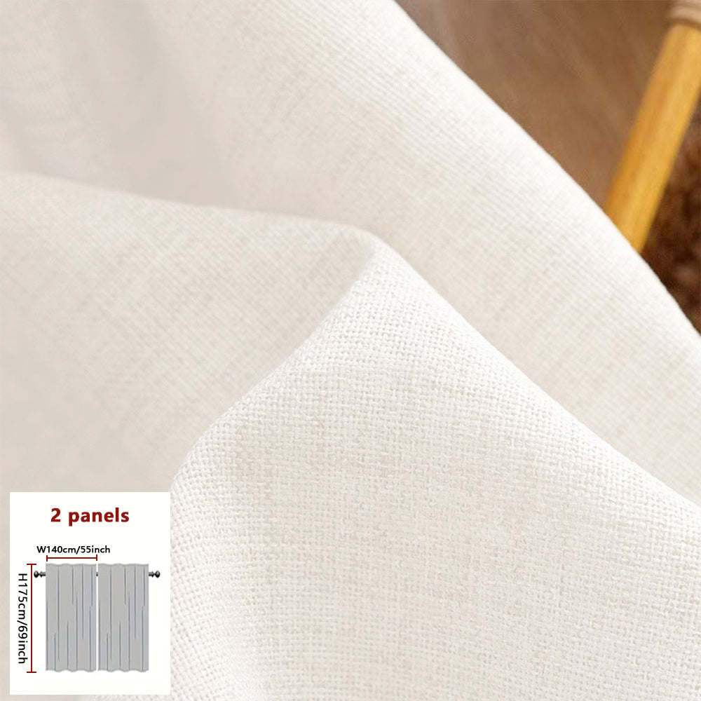 A Set of Two Minimalist Modern Style Versatile Japanese Curtains Available in Three Colors: Natural, Gray, And White. They Soften Outdoor Light with a Semi-Transparent Filter, Featuring Natural Lines And Textures