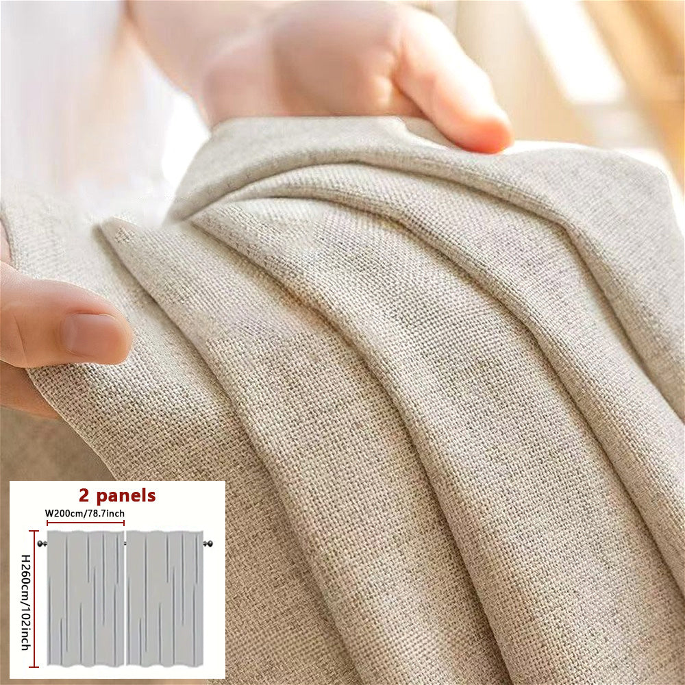 A Set of Two Minimalist Modern Style Versatile Japanese Curtains Available in Three Colors: Natural, Gray, And White. They Soften Outdoor Light with a Semi-Transparent Filter, Featuring Natural Lines And Textures