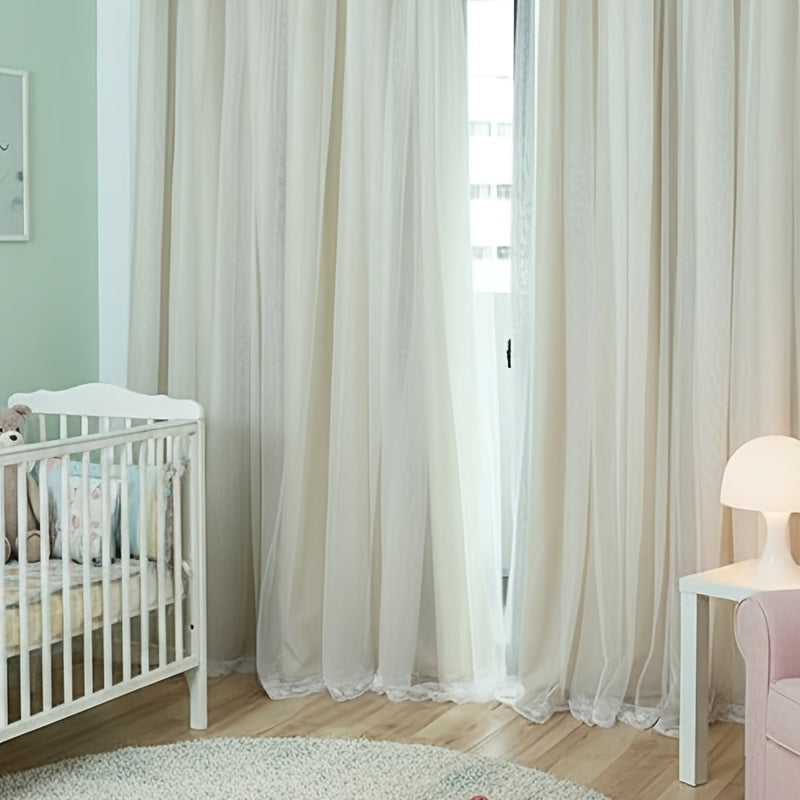 2pcs Set French Romantic Fabric And Sheer Double Layer Integrated Ready Made Curtains Suitable for Bedroom And Living Room Minimalist Modern Style