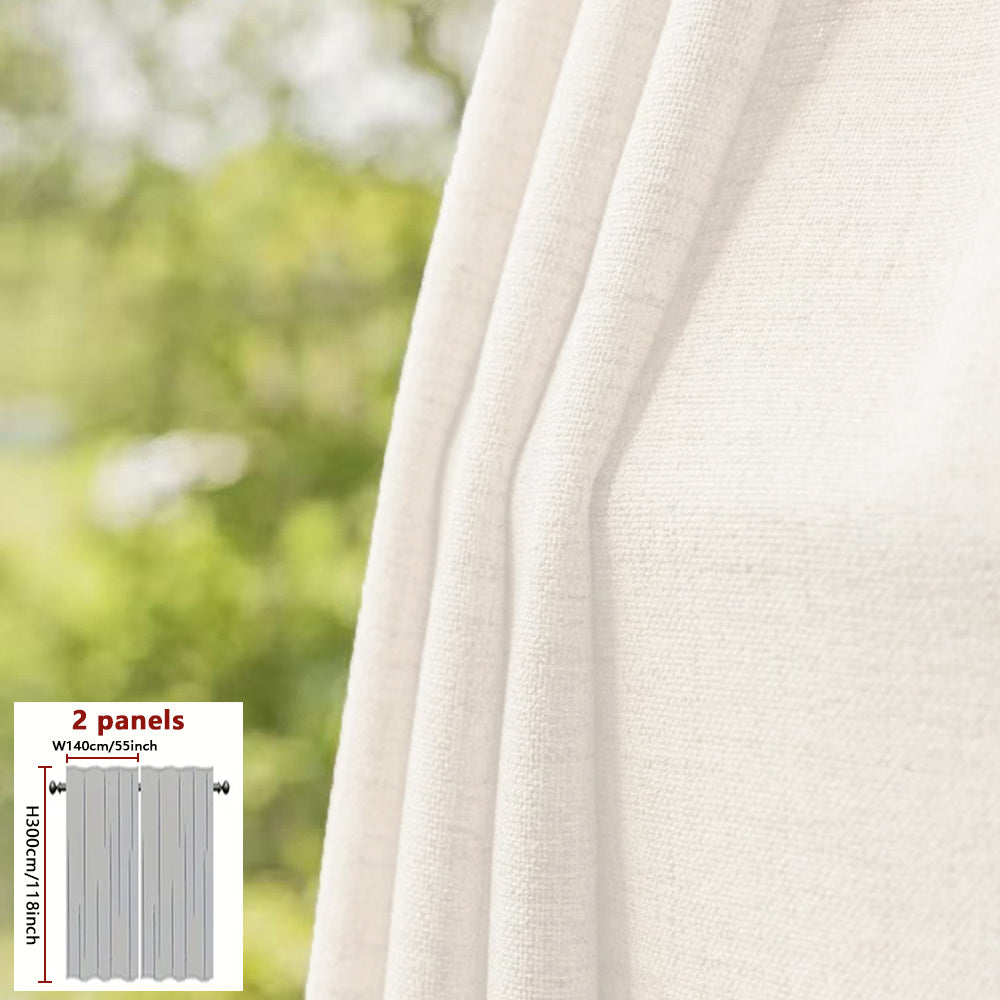 A Set of Two Minimalist Modern Style Versatile Japanese Curtains Available in Three Colors: Natural, Gray, And White. They Soften Outdoor Light with a Semi-Transparent Filter, Featuring Natural Lines And Textures