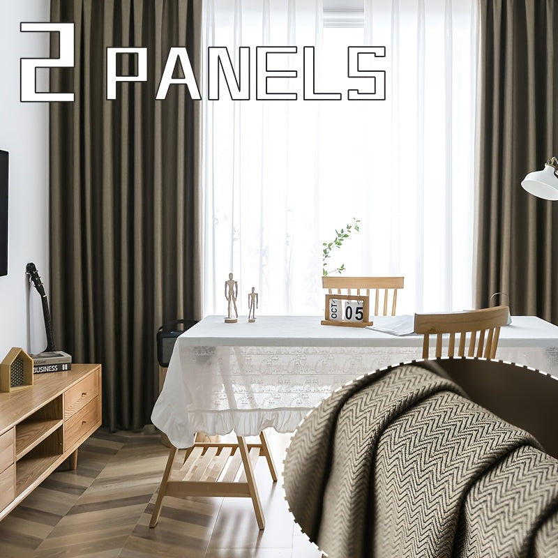 2pcs Set Of Thickened Fine Stripe Blackout Curtains, with Perforated Hanging On The Top, Fully Blackout, Heat-insulating, Noise Reducing, Cooling And Sound Insulating, Suitable for Living Rooms, Bedrooms, Dining Rooms, Balconies, Cloakrooms