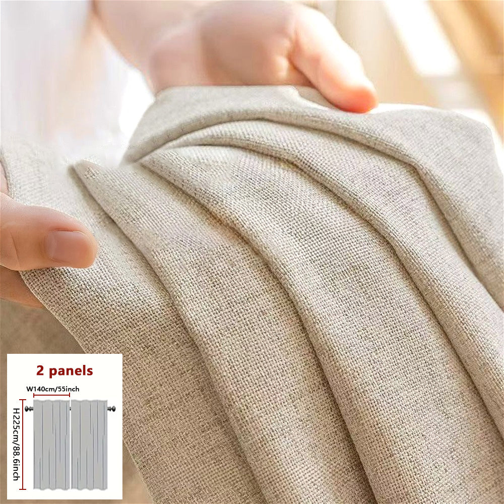 A Set of Two Minimalist Modern Style Versatile Japanese Curtains Available in Three Colors: Natural, Gray, And White. They Soften Outdoor Light with a Semi-Transparent Filter, Featuring Natural Lines And Textures