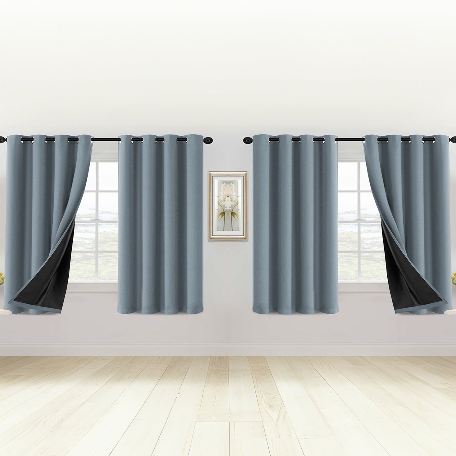 4 Panels 100% Blackout Window Curtains Full Light Blocking Drapes with Black Liner Soft Brushed Fabric Thermal Insulated Draperies for Living Room Bedroom Kitchen Dining Room