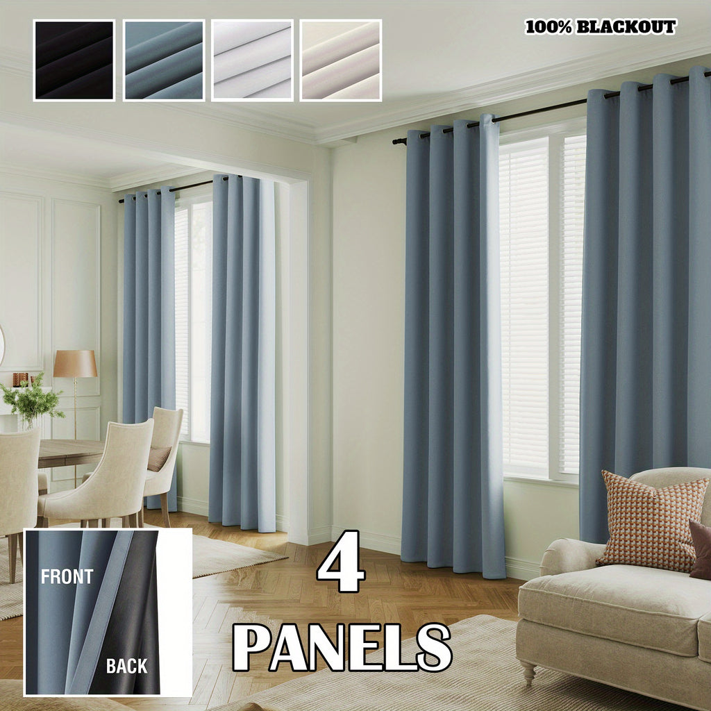 4 Panels 100% Blackout Window Curtains Full Light Blocking Drapes with Black Liner Soft Brushed Fabric Thermal Insulated Draperies for Living Room Bedroom Kitchen Dining Room