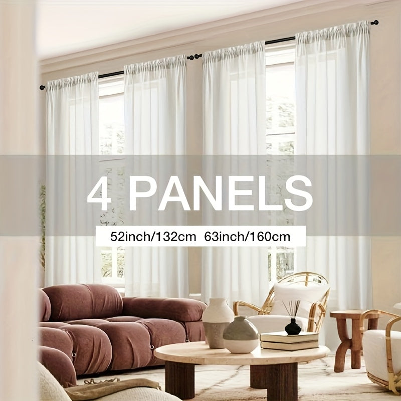 4 Panels Natural Linen Texture Rod Pocket Curtains for Living Room 2 Pocket Drape Light Filtering Semi Sheer Neutral Country Rustic Farmhouse Boho Curtain Bedroom