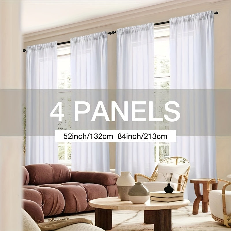 4 Panels Natural Linen Texture Rod Pocket Curtains for Living Room 2 Pocket Drape Light Filtering Semi Sheer Neutral Country Rustic Farmhouse Boho Curtain Bedroom