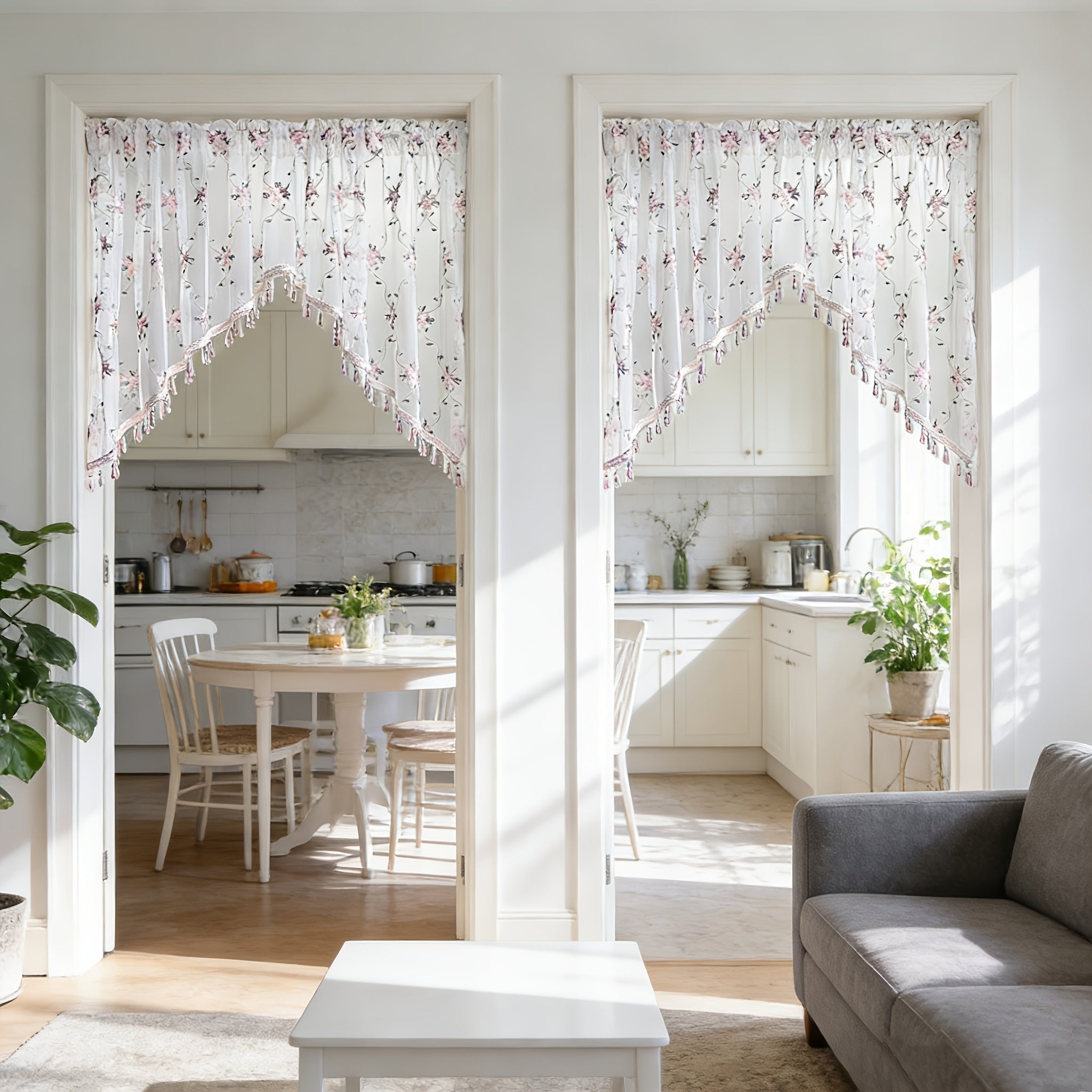 1 Or 2 Panels Elegant Arched Sheer Floral Embroidered Swag Curtain Valance Tier for Doorway Light Filtering Half Window Curtain with Beading Cafe Bathroom Rod Pocket, Room Divider,All Season