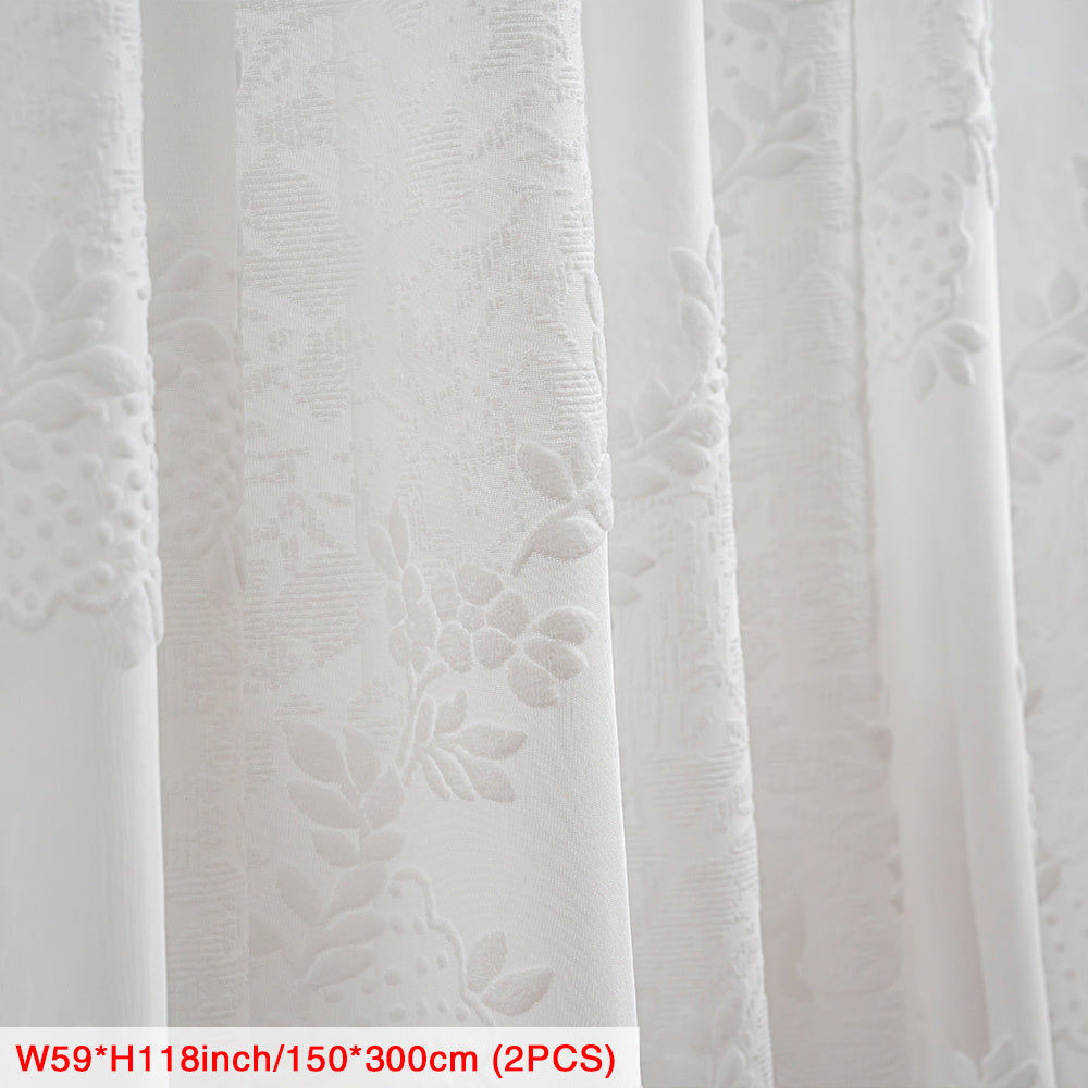 2pcs High-End French-Style Country Rattan Vine Embossed Sheer Curtain Panels, Textured Three-Dimensional Integrated Rattan Light-Filtering Indoor Decorative Window Screens, Rod Pocket Installation Suitable for Bedroom, Living Room, Balcony