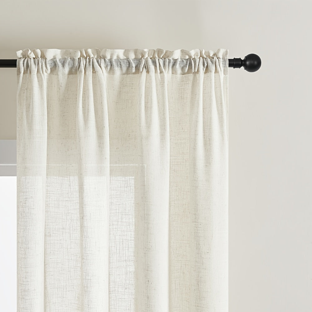 4 Panels Natural Linen Texture Rod Pocket Curtains for Living Room 2 Pocket Drape Light Filtering Semi Sheer Neutral Country Rustic Farmhouse Boho Curtain Bedroom