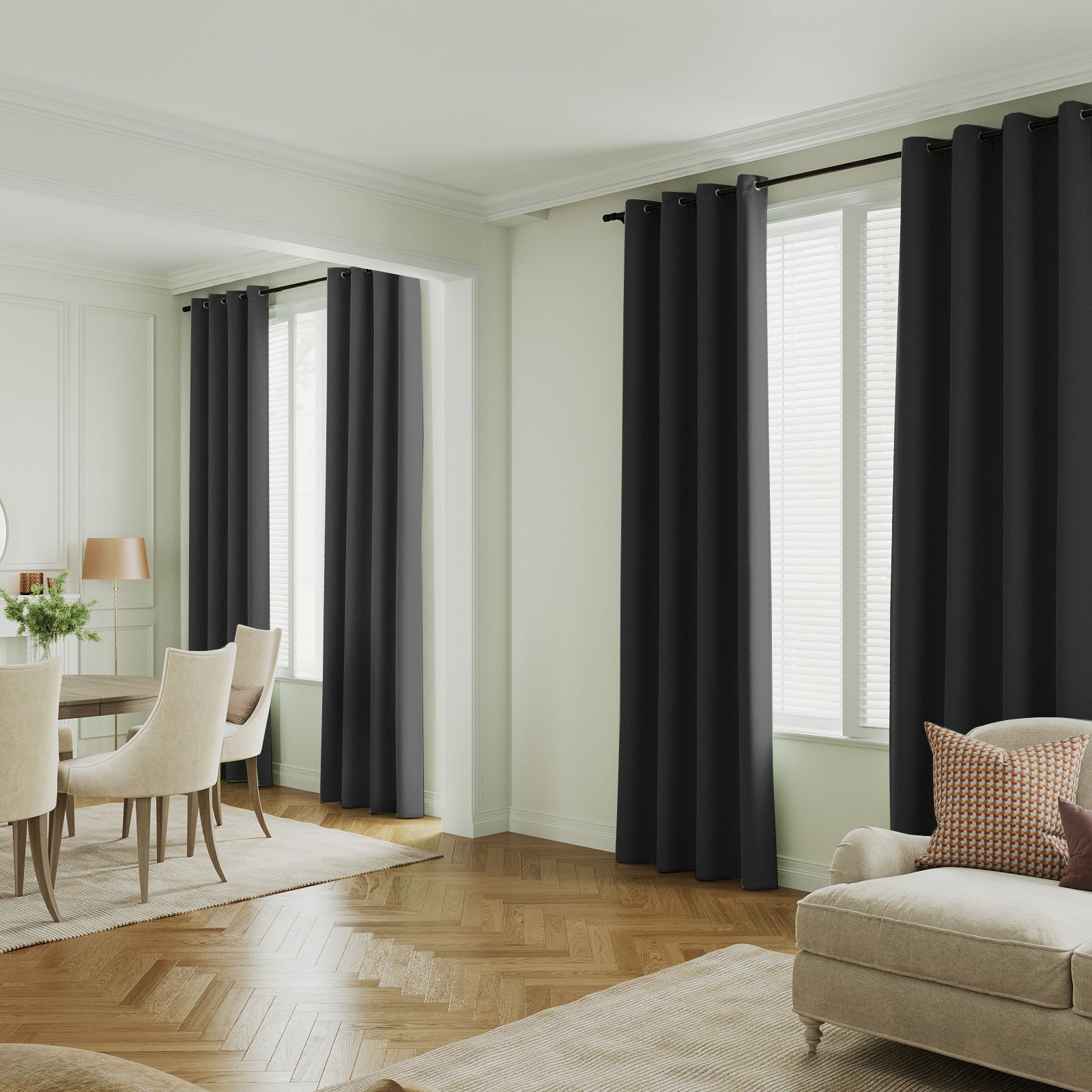 4 Panels 100% Blackout Window Curtains Full Light Blocking Drapes with Black Liner Soft Brushed Fabric Thermal Insulated Draperies for Living Room Bedroom Kitchen Dining Room