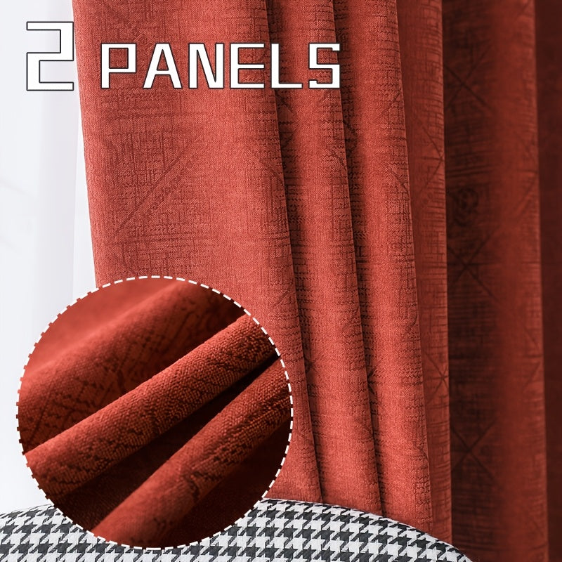 2-Pack Chenille Texture Blackout Curtains with Top Grommets, Thermal Insulated, Noise Reducing, Cooling, Soundproof, Privacy Protection, Sun Blocking, Suitable for Living Room, Bedroom, Study, Dining Room, Balcony, and Walk-in Closet