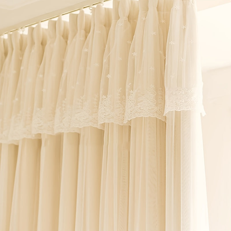 2-Pack French-Style Romantic Wavy Foldable Lace Trim Double-Layer Minimalist Bedroom Nursery Premium Fresh Ready-Made Curtains