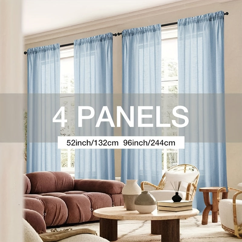 4 Panels Natural Linen Texture Rod Pocket Curtains for Living Room 2 Pocket Drape Light Filtering Semi Sheer Neutral Country Rustic Farmhouse Boho Curtain Bedroom