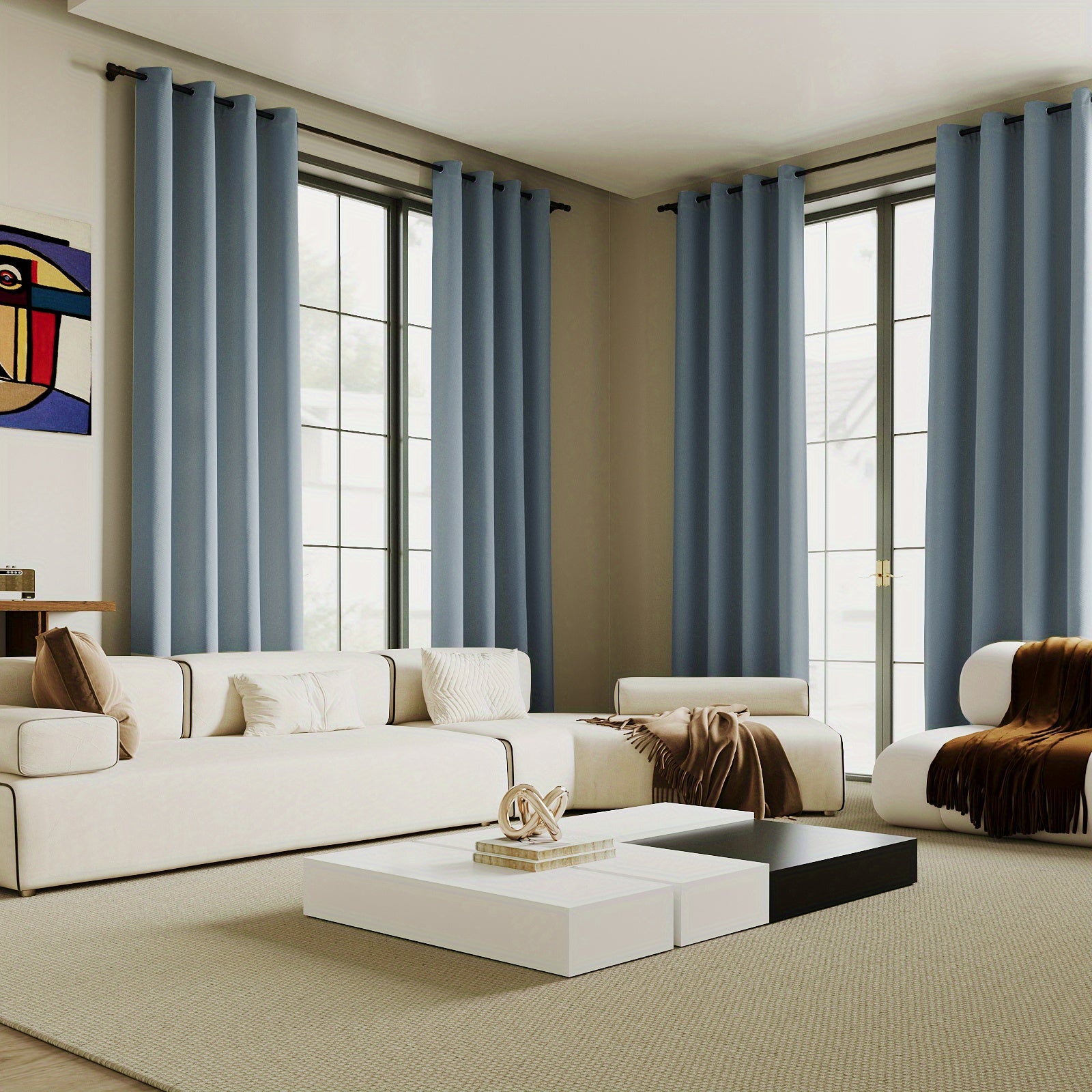 4 Panels 100% Blackout Window Curtains Full Light Blocking Drapes with Black Liner Soft Brushed Fabric Thermal Insulated Draperies for Living Room Bedroom Kitchen Dining Room