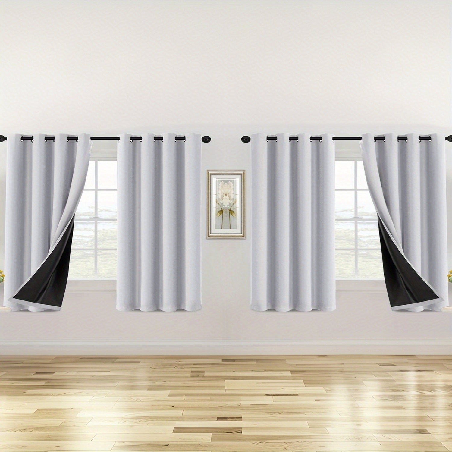 4 Panels 100% Blackout Window Curtains Full Light Blocking Drapes with Black Liner Soft Brushed Fabric Thermal Insulated Draperies for Living Room Bedroom Kitchen Dining Room
