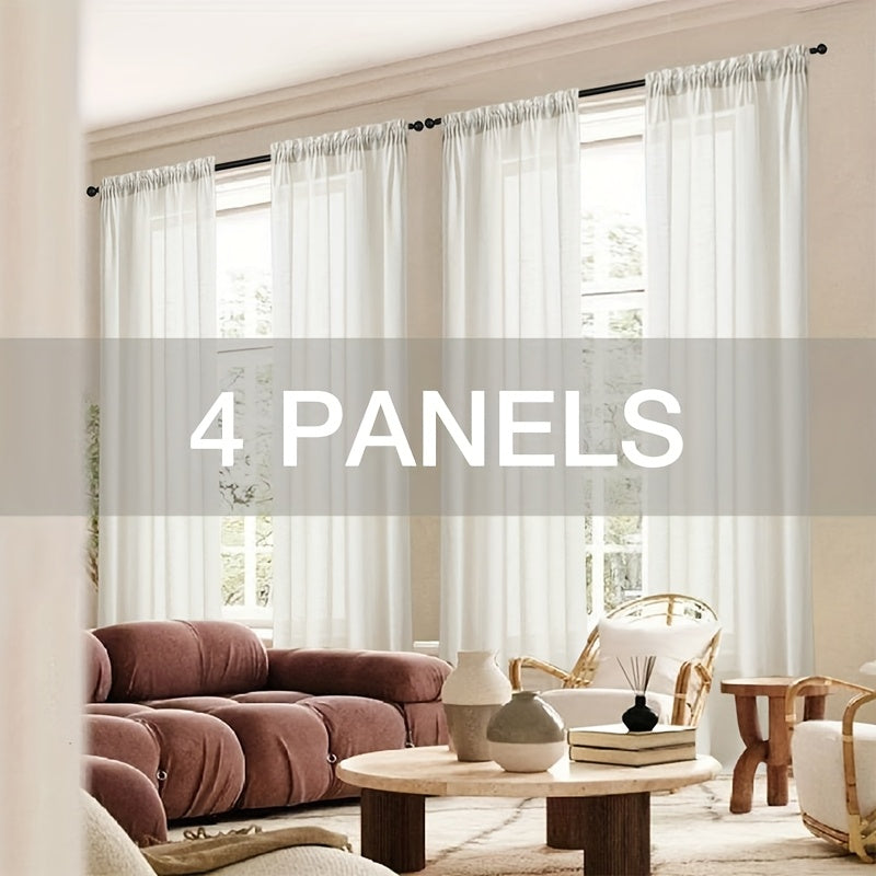 4 Panels Natural Linen Texture Rod Pocket Curtains for Living Room 2 Pocket Drape Light Filtering Semi Sheer Neutral Country Rustic Farmhouse Boho Curtain Bedroom