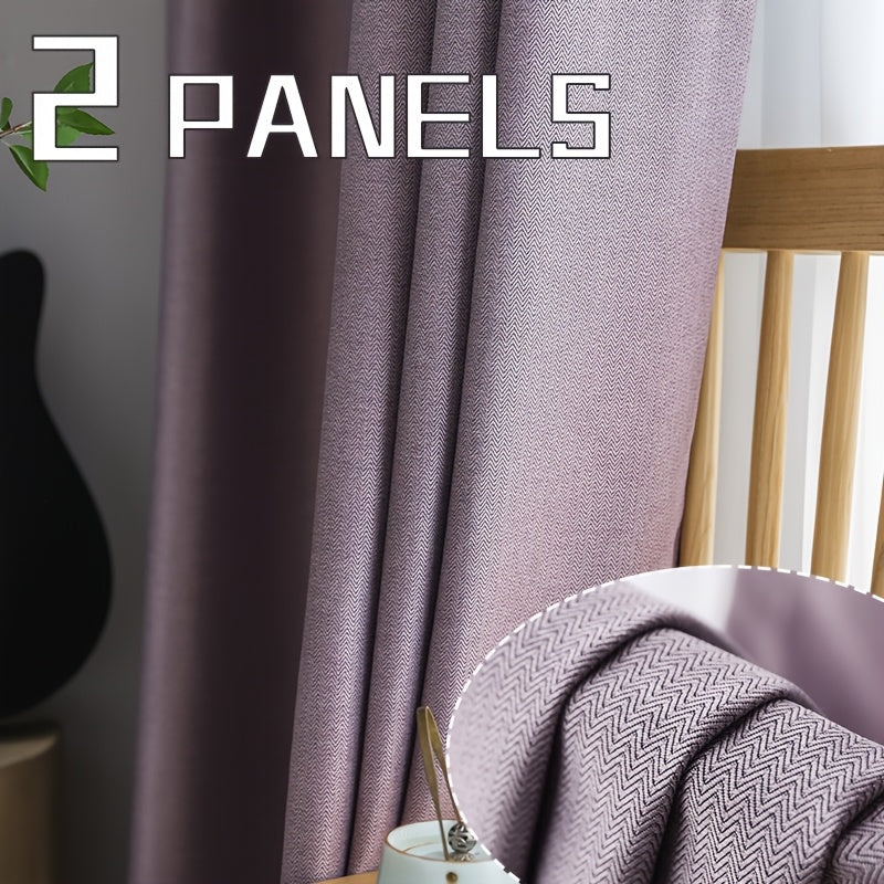 2pcs Set Of Thickened Fine Stripe Blackout Curtains, with Perforated Hanging On The Top, Fully Blackout, Heat-insulating, Noise Reducing, Cooling And Sound Insulating, Suitable for Living Rooms, Bedrooms, Dining Rooms, Balconies, Cloakrooms