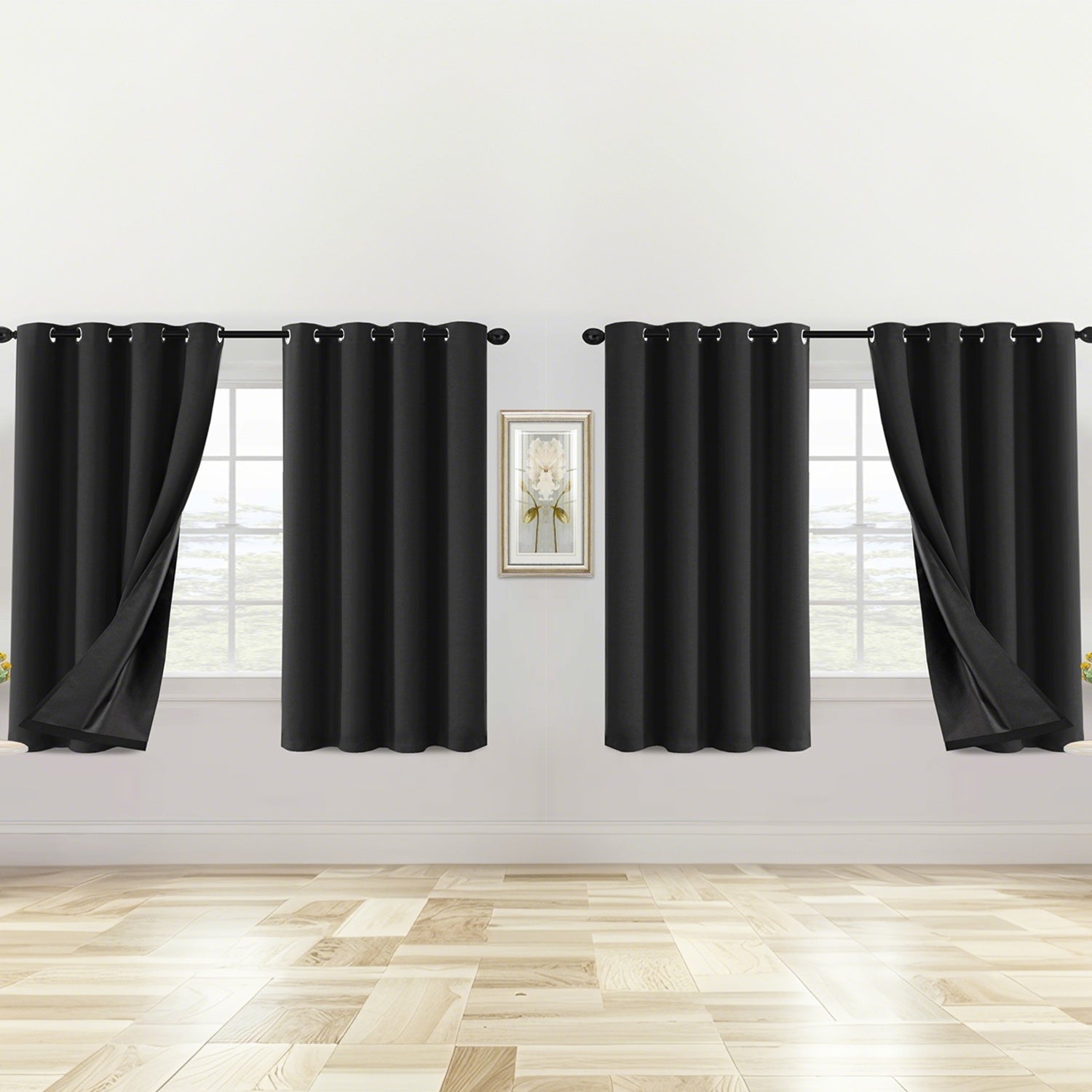 4 Panels 100% Blackout Window Curtains Full Light Blocking Drapes with Black Liner Soft Brushed Fabric Thermal Insulated Draperies for Living Room Bedroom Kitchen Dining Room