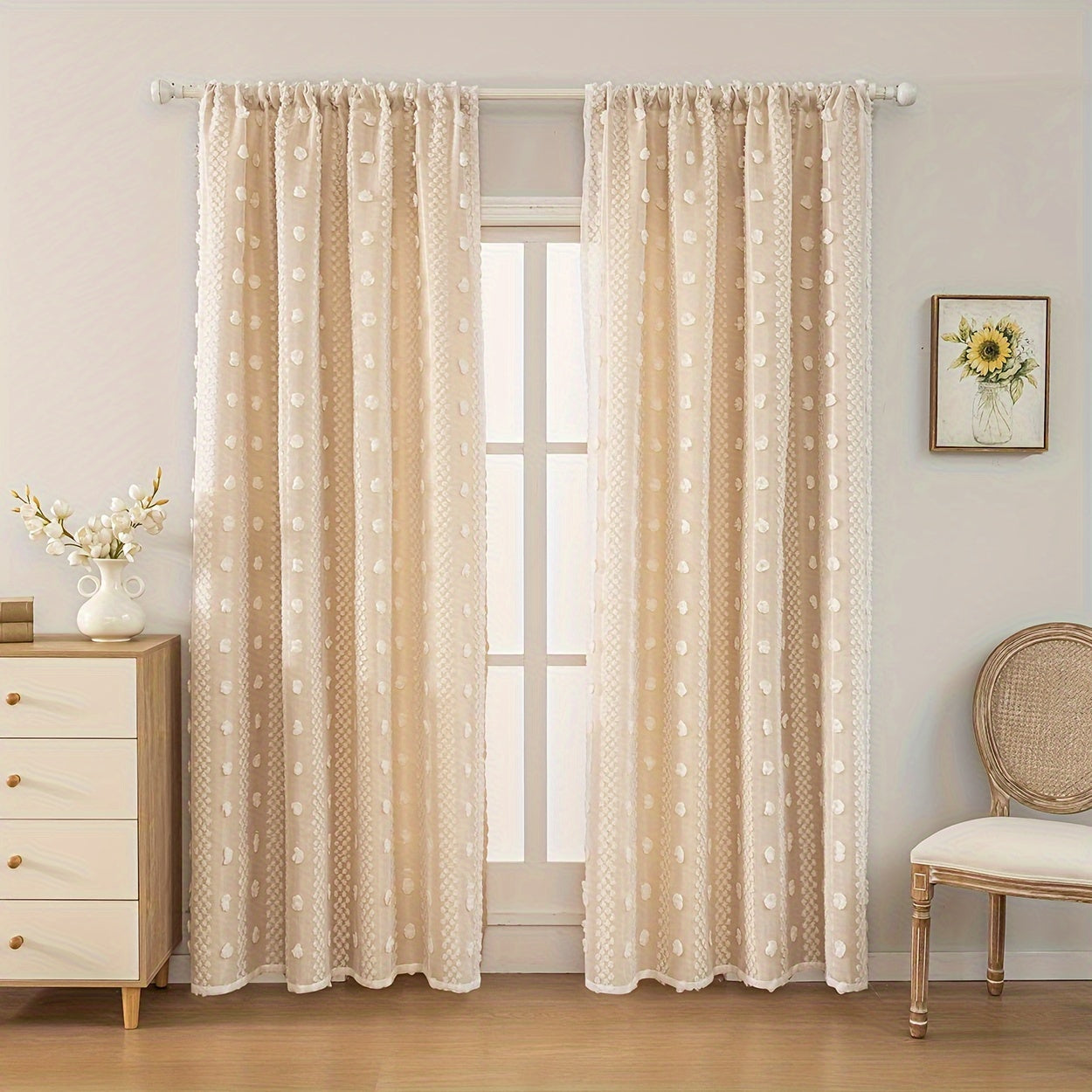 Boho Chic Pom-Pom Sheer Curtains - Stylish 2-Panel Design with UV Protection, Rod Pocket for Easy Installation, Perfect for Living Room, Bedroom, Office, and Balcony Decor, Adding a Touch of Elegance and Sophistication to Any Room