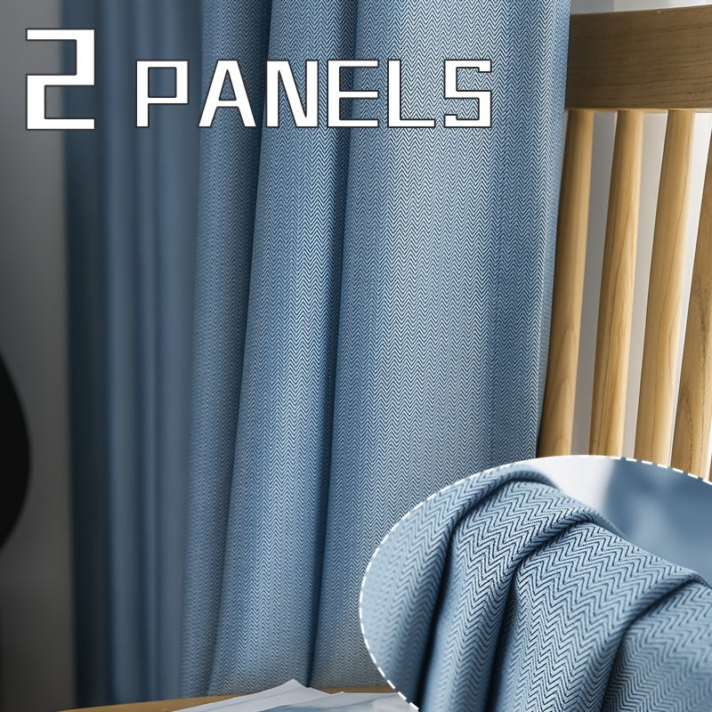 2pcs Set Of Thickened Fine Stripe Blackout Curtains, with Perforated Hanging On The Top, Fully Blackout, Heat-insulating, Noise Reducing, Cooling And Sound Insulating, Suitable for Living Rooms, Bedrooms, Dining Rooms, Balconies, Cloakrooms