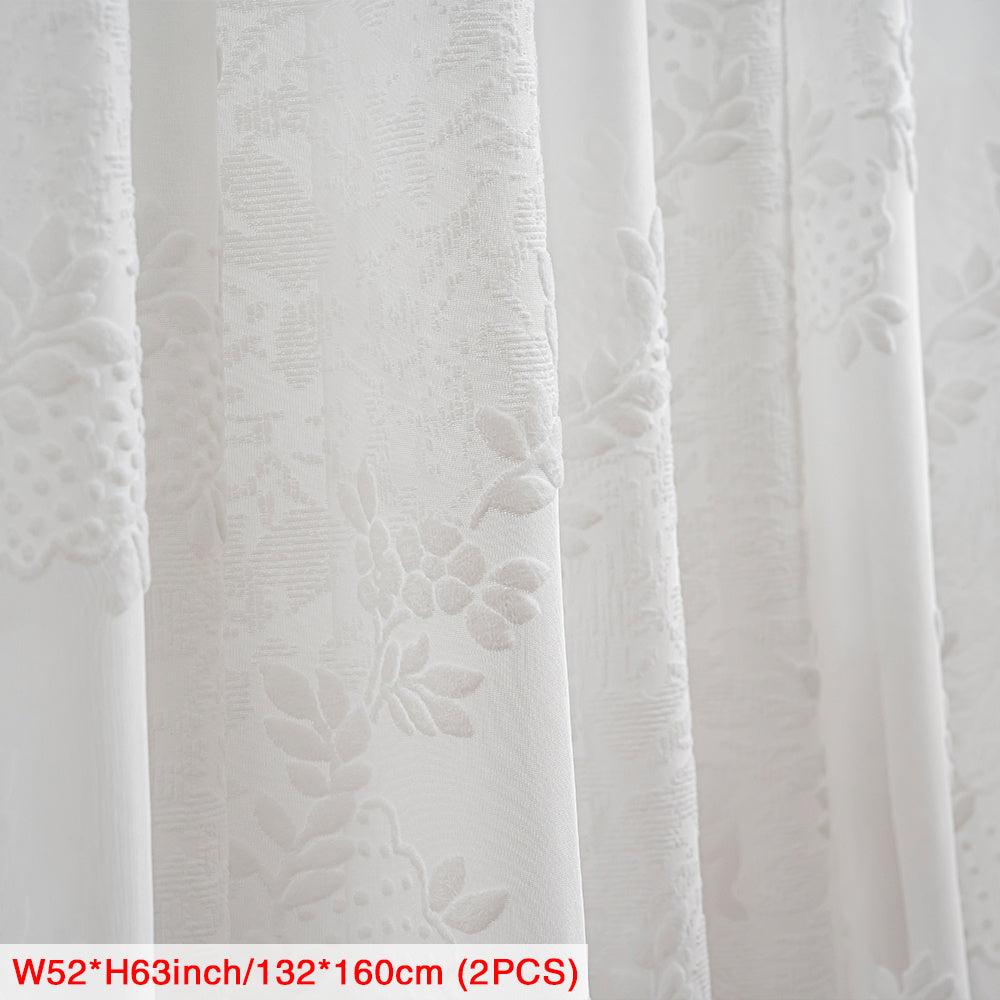 2pcs High-End French-Style Country Rattan Vine Embossed Sheer Curtain Panels, Textured Three-Dimensional Integrated Rattan Light-Filtering Indoor Decorative Window Screens, Rod Pocket Installation Suitable for Bedroom, Living Room, Balcony