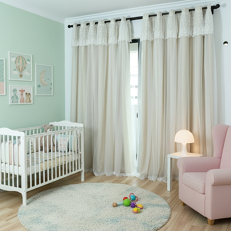 2pcs Set French Romantic Fabric And Sheer Double Layer Integrated Ready Made Curtains Suitable for Bedroom And Living Room Minimalist Modern Style