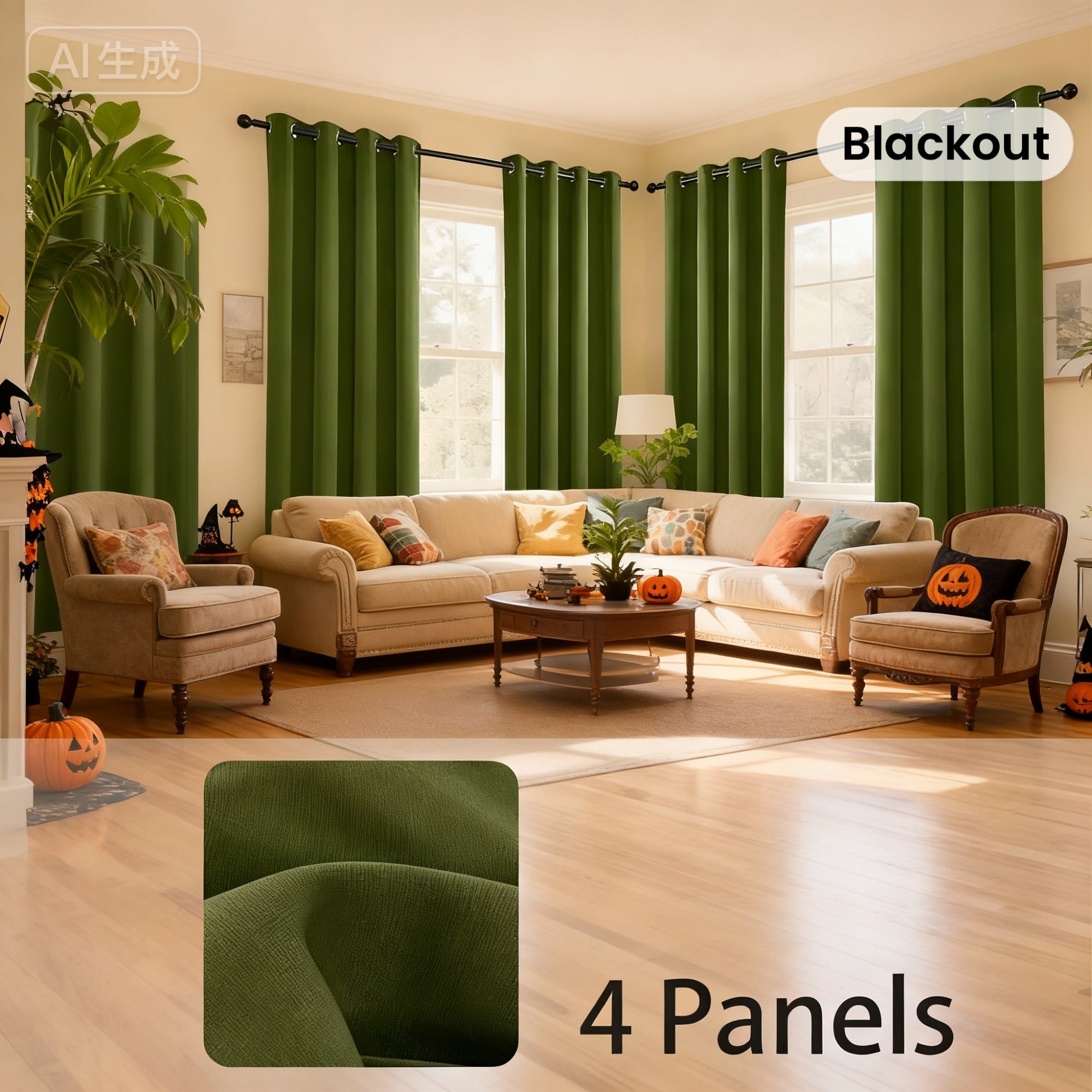 Nordic Style 4pcs Solid Blackout Panels- Multiple Colors, Heavy Fabric