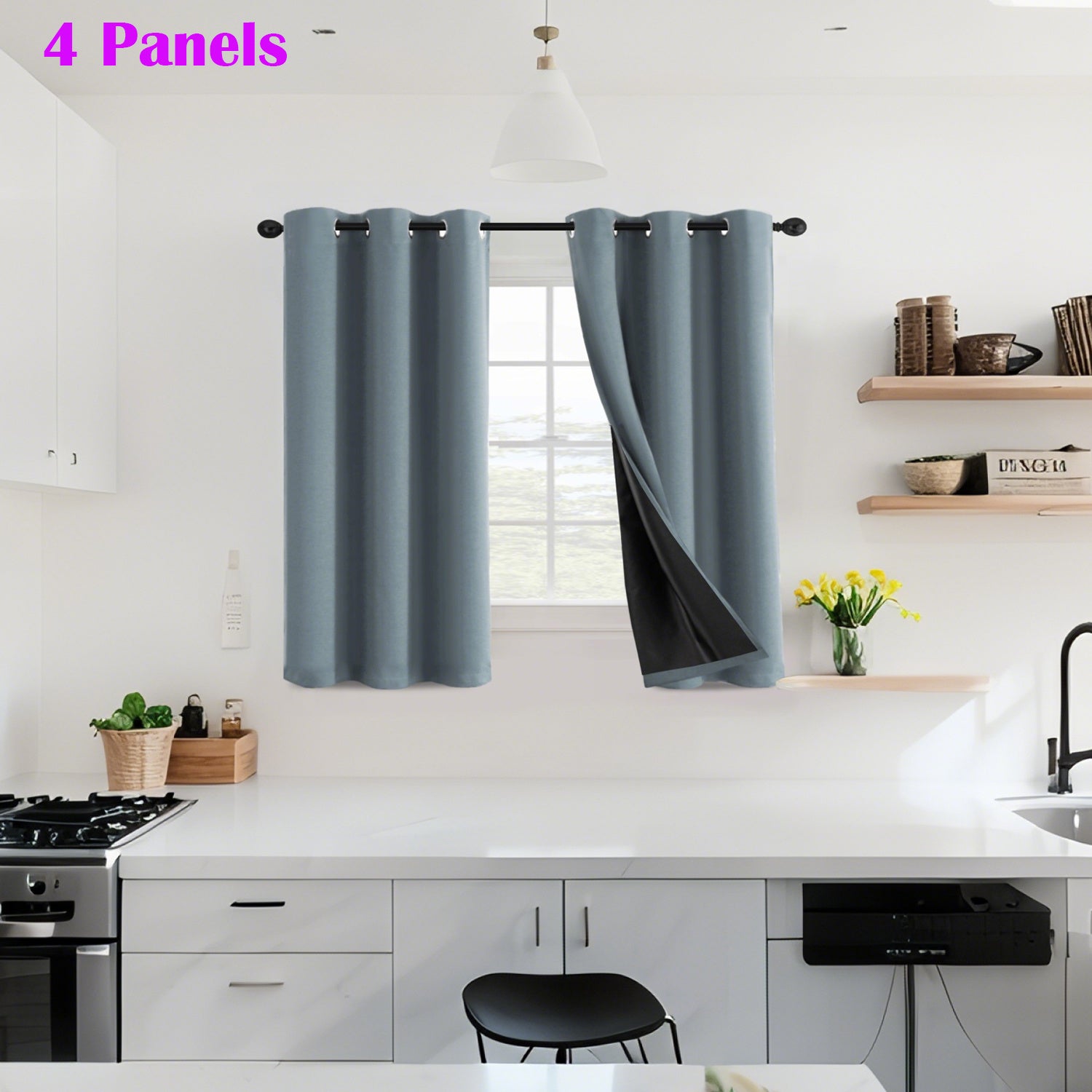 4 Panels 100% Blackout Window Curtains Full Light Blocking Drapes with Black Liner Soft Brushed Fabric Thermal Insulated Draperies for Living Room Bedroom Kitchen Dining Room