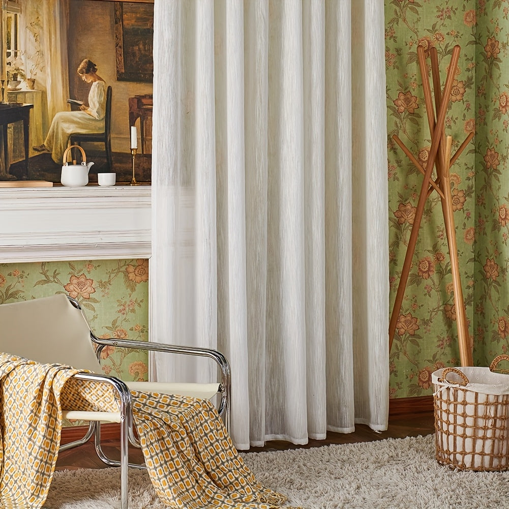 2pcs Nordic Vintage White Minimalist Grommet Sheer Curtains, Lightweight and Sheer Ready-Made Window Curtains for Living Room and Bedroom Home Decor